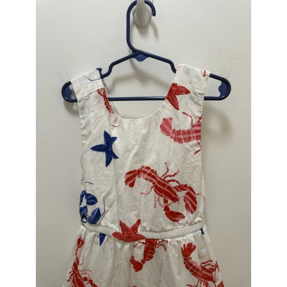 J.Crew Girls Size 8 Lobster Starfish Print Cotton Dress Red White Blue Coastal